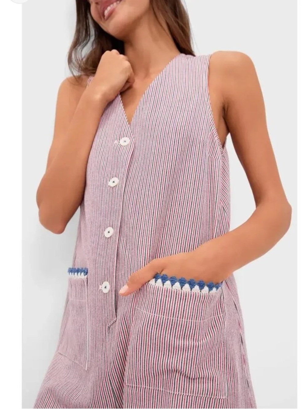 Tuckernuck Red and Blue Stripe Myla Romper - Picture 2 of 3